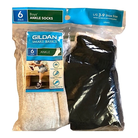 12pairs Gildan smart basics Boys’ black white gray ankle socks size L (3-9 shoe) - Picture 2 of 7